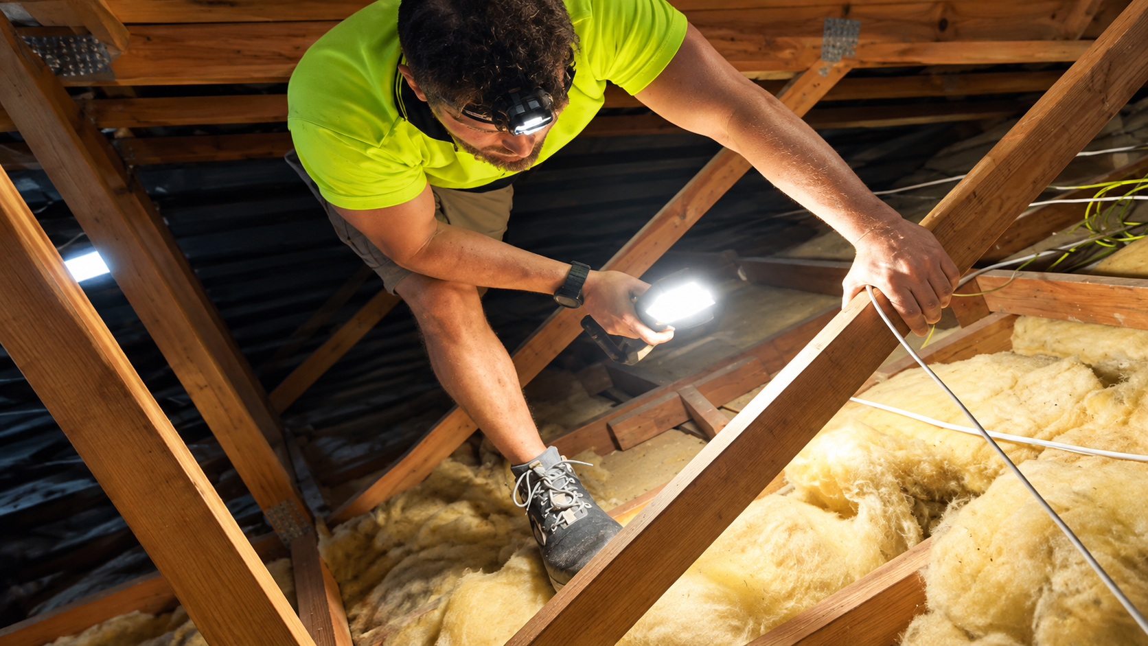 Building inspector examining a residential roof space