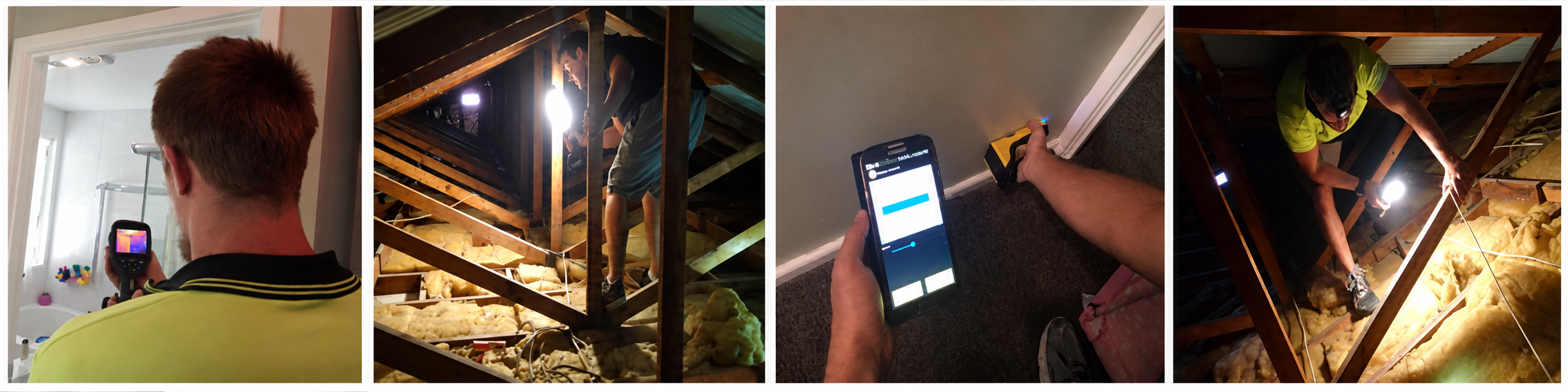 Sound Building Inspections inspectors using thermal imaging and inspection equipment inside a property and roof space