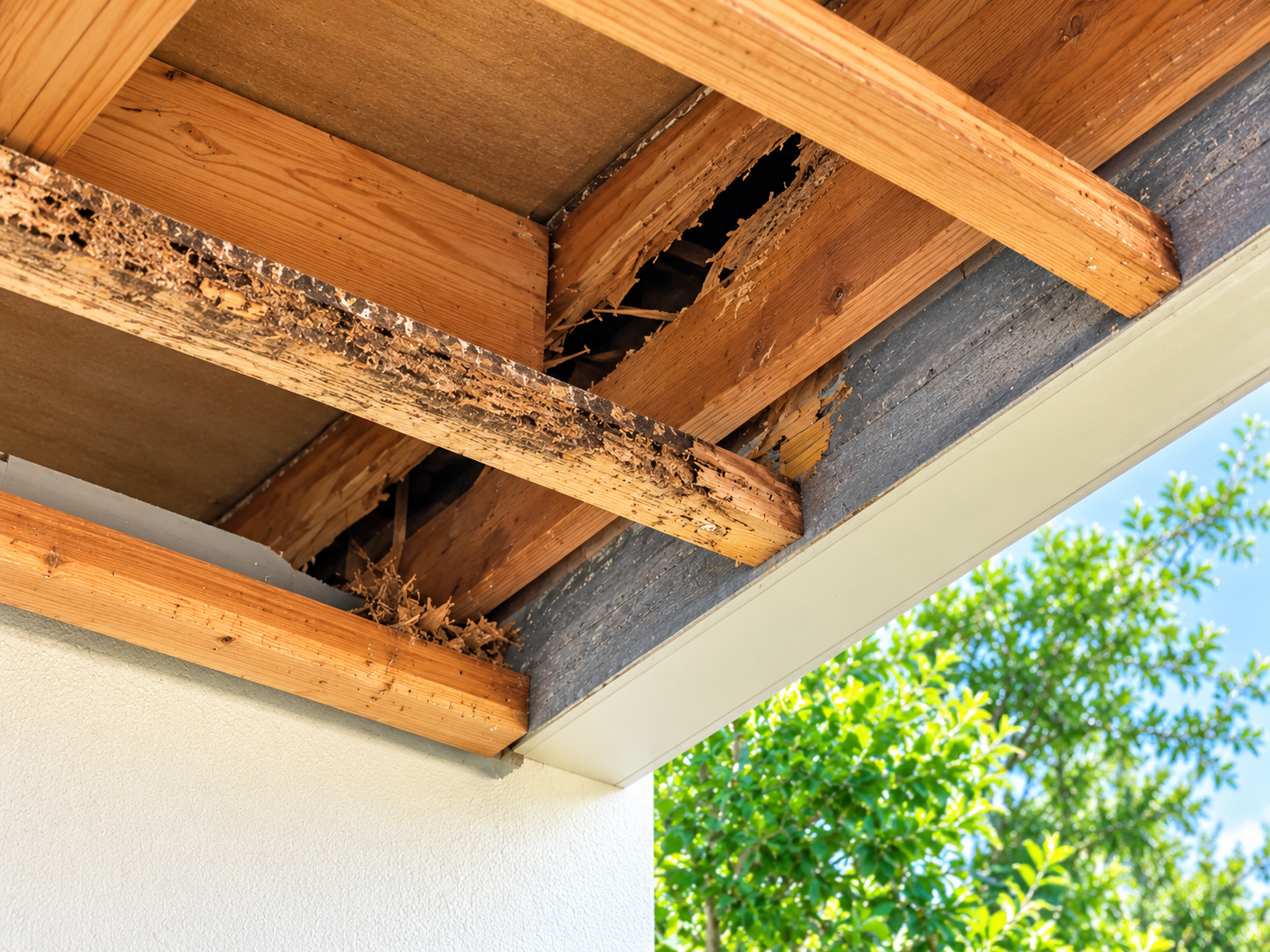 Termite damage identified in timber framing